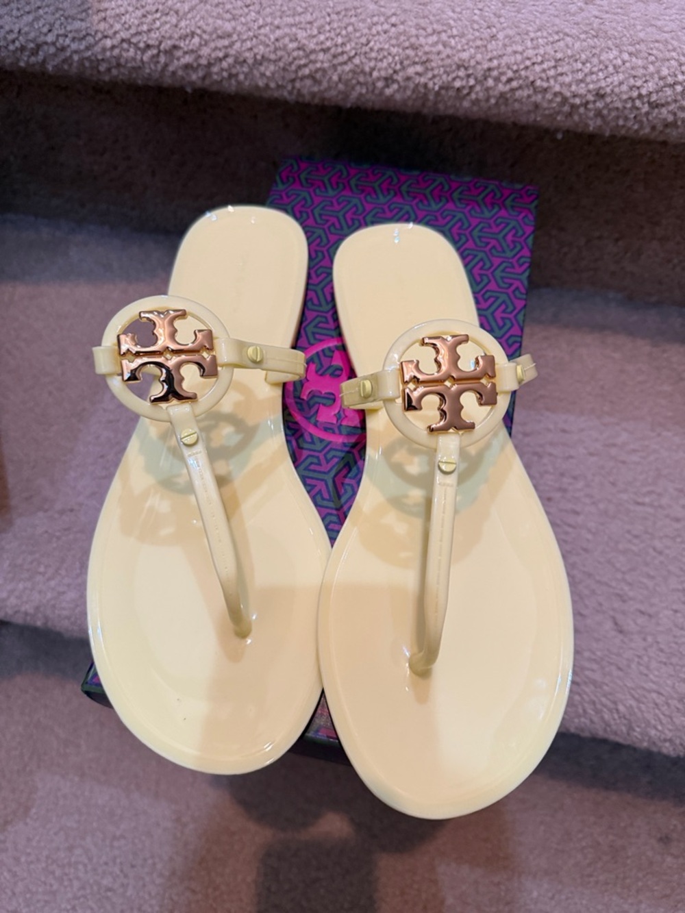 Tory Burch Yellow Jelly Logo Thong Sandals
